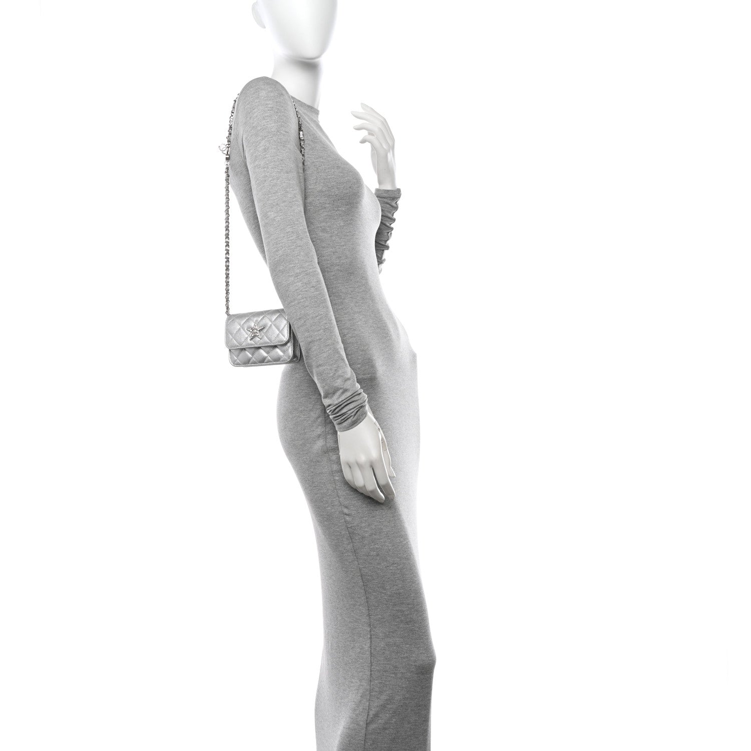 Chanel Metallic Goatskin Quilted Star Flap Waist Belt Bag Silver 2 of 11