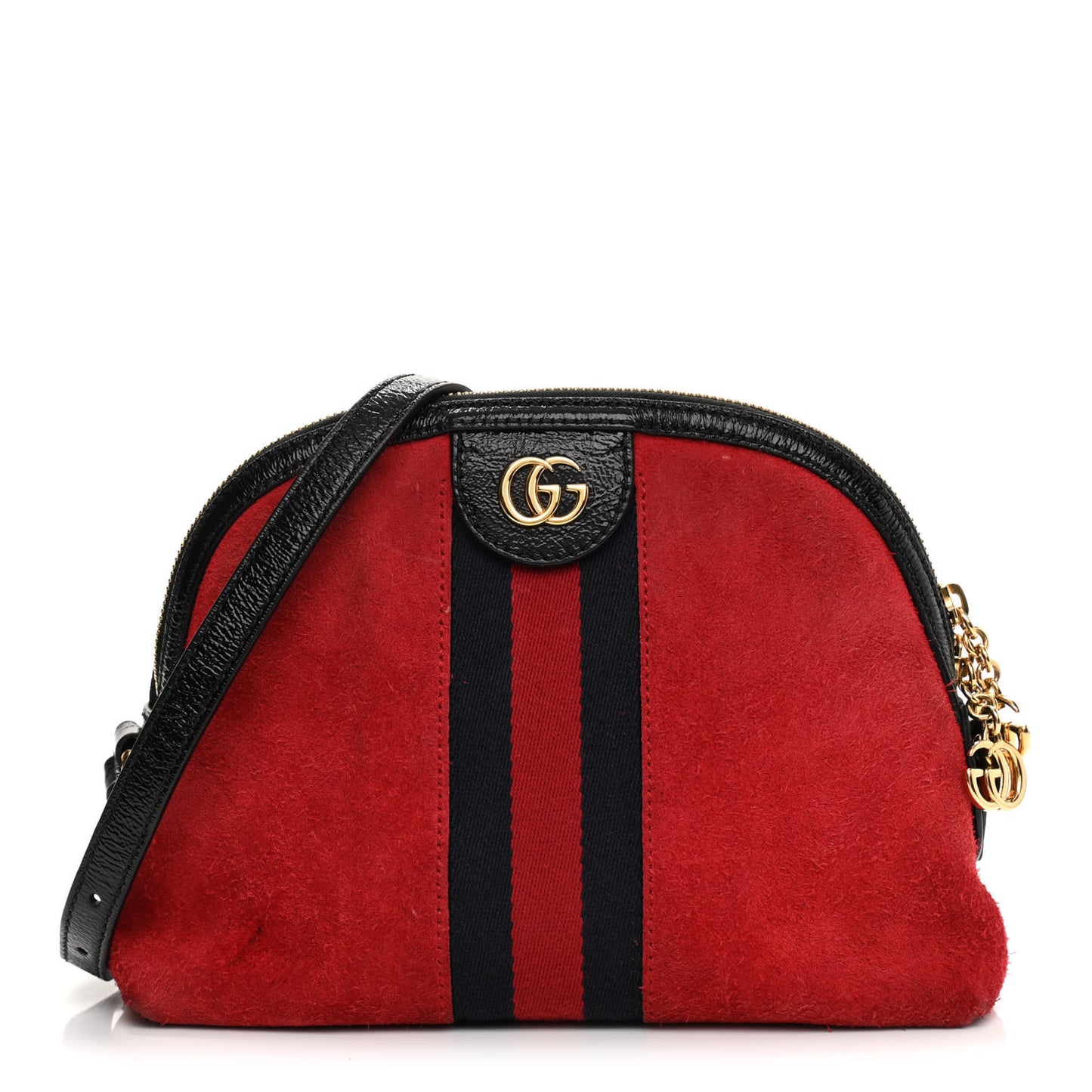 Suede Patent Web GG Small Ophidia Dome Shoulder Bag Hibiscus Red