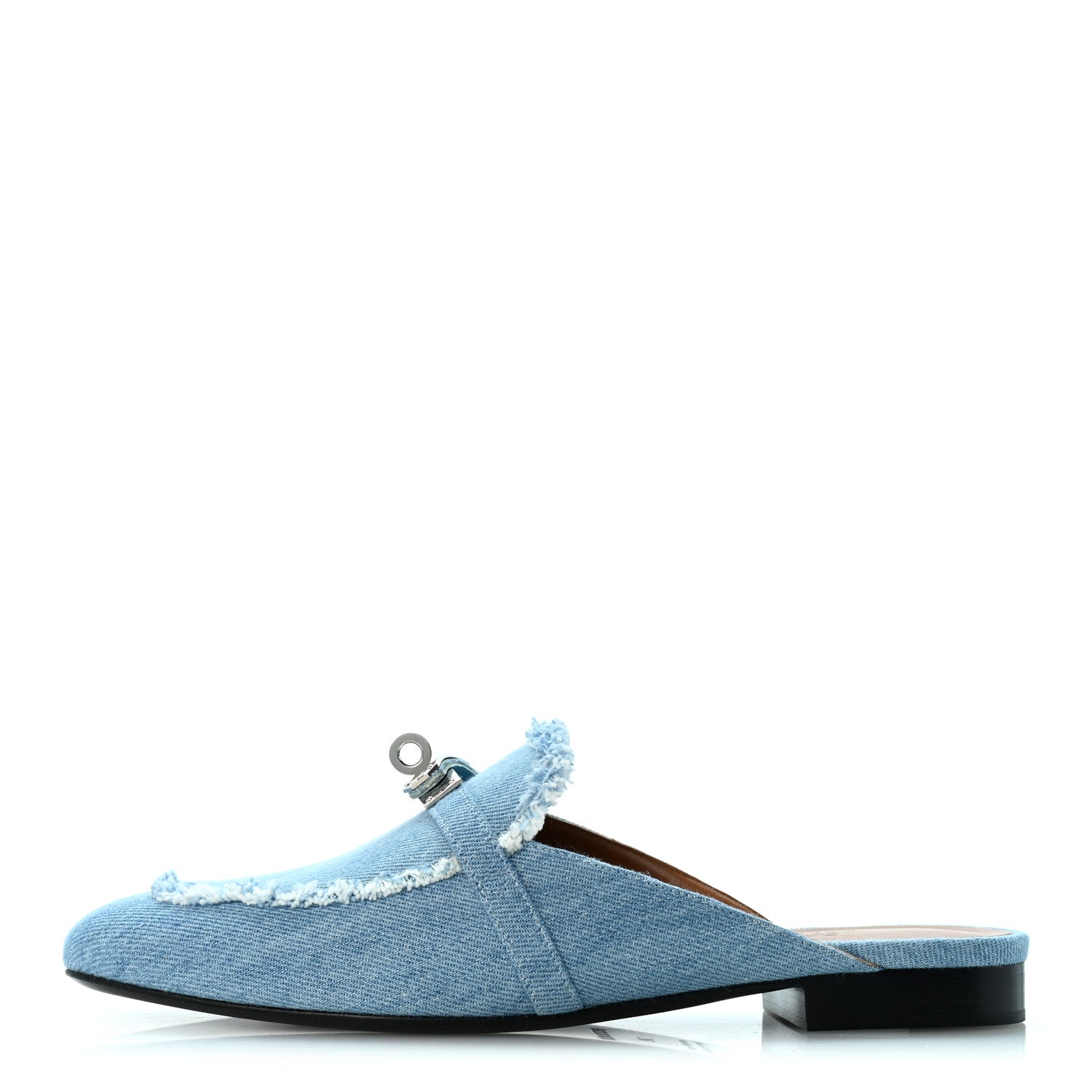 Hermes Denim Fringed Oz Mules 39 Bleu Clair 2 of 11