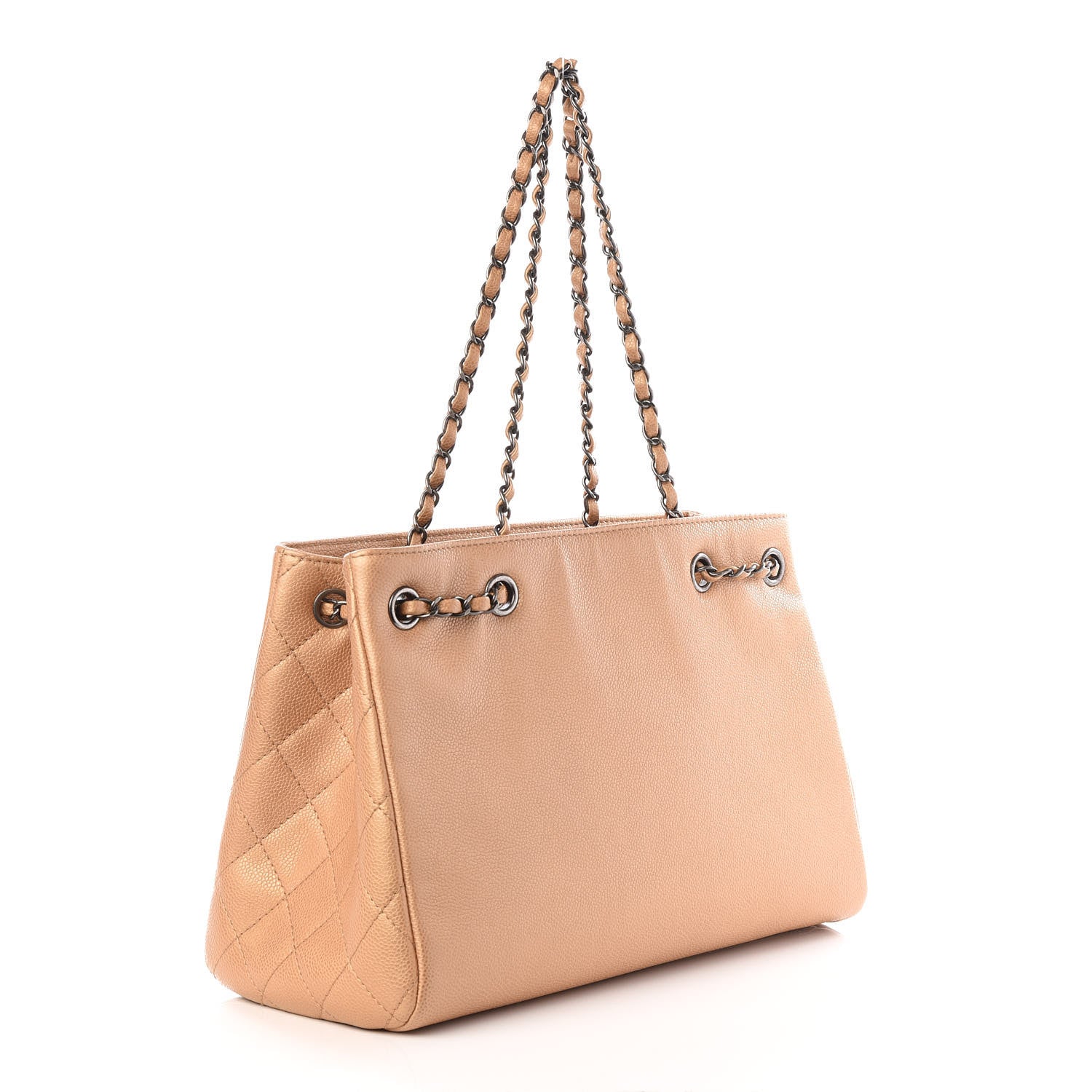 Chanel Metallic Grained Calfskin Woven Chain Medium Shopping Tote Beige 2 of 11