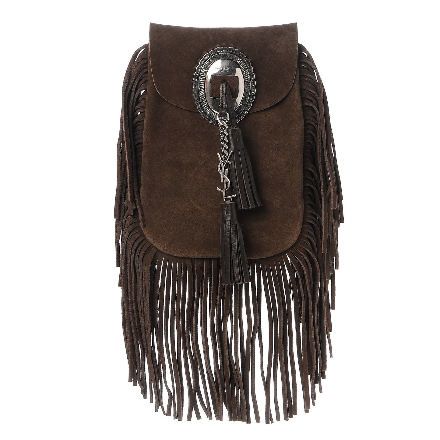 Suede Fringe Flat Anita Crossbody Bag Coffy Marrone