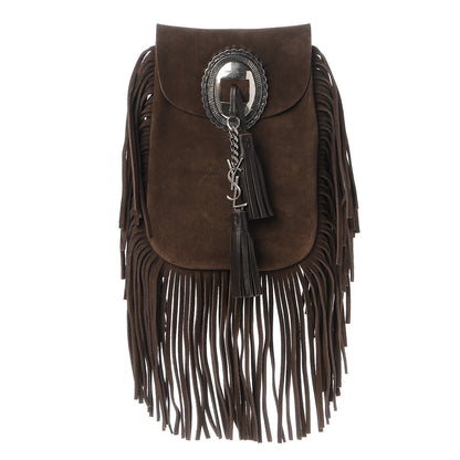 Saint Laurent Suede Fringe Flat Anita Crossbody Bag Coffy Marrone 1 of 7