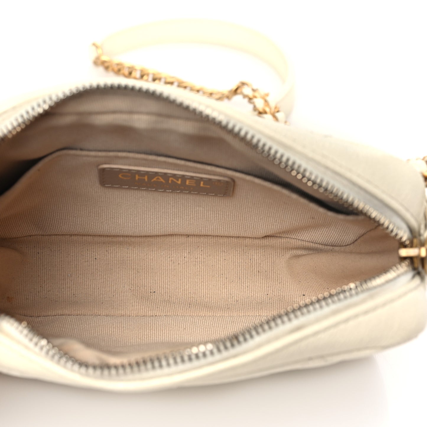 Shiny Caviar Quilted Chain Melody Camera Bag White