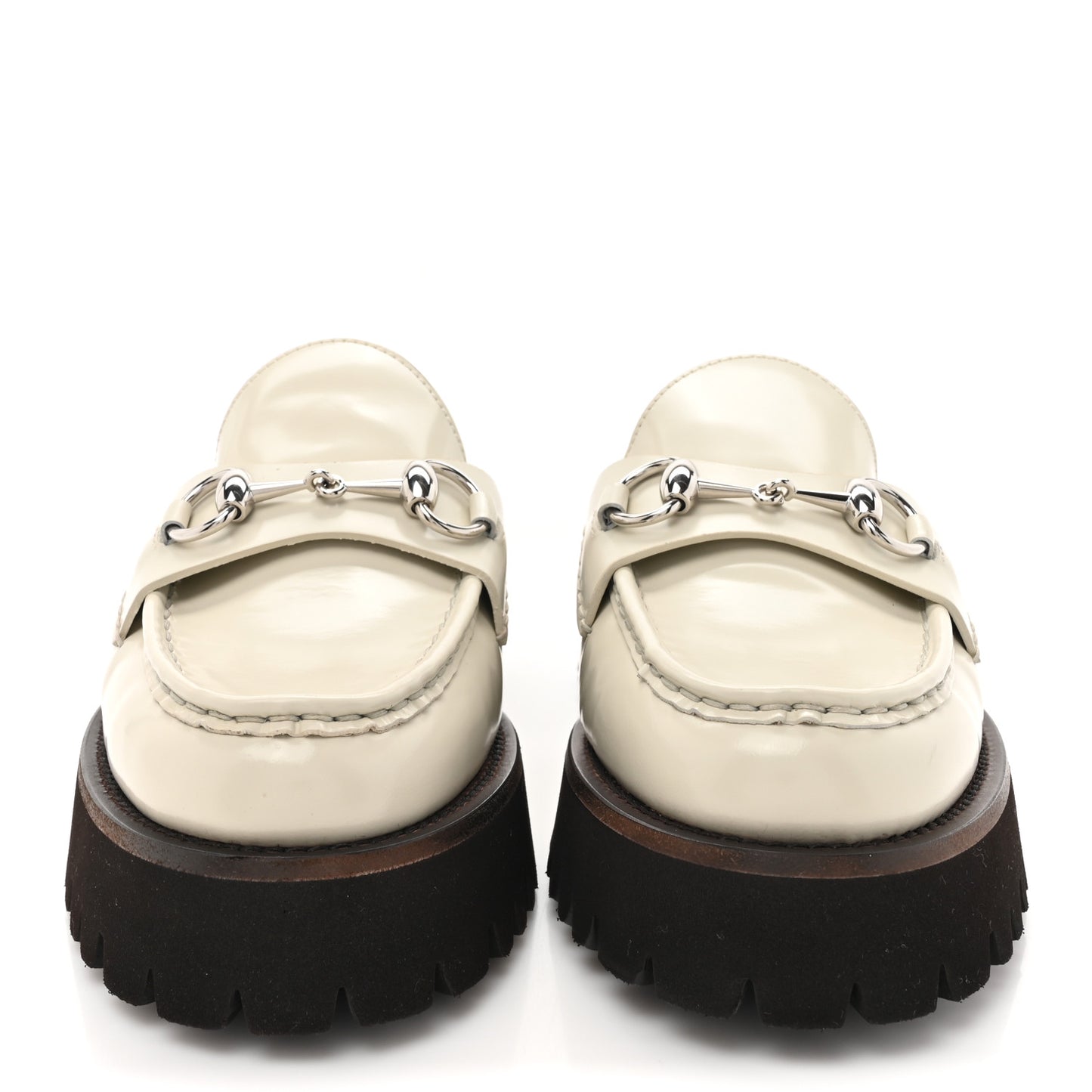 Cordovan Lux Horsebit Platform Mules 37.5 Mystic White