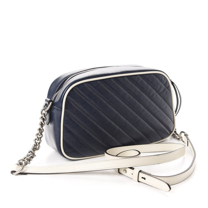 Gucci Vintage Effect Calfskin Matelasse Diagonal Small Torchon GG Marmont Chain Shoulder Bag Blue Agata Mystic White 3 of 11