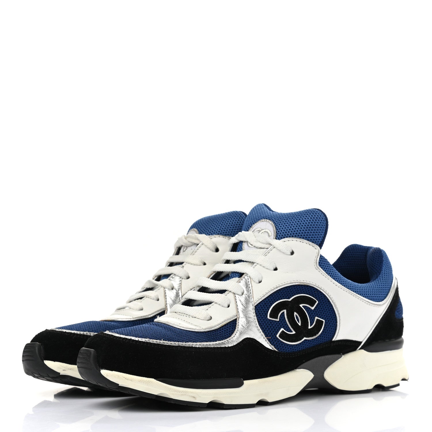 Chanel Suede Calfskin CC Sneakers 40 Blue Black 3 of 9