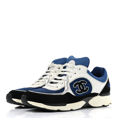 Chanel Suede Calfskin CC Sneakers 40 Blue Black 3 of 9