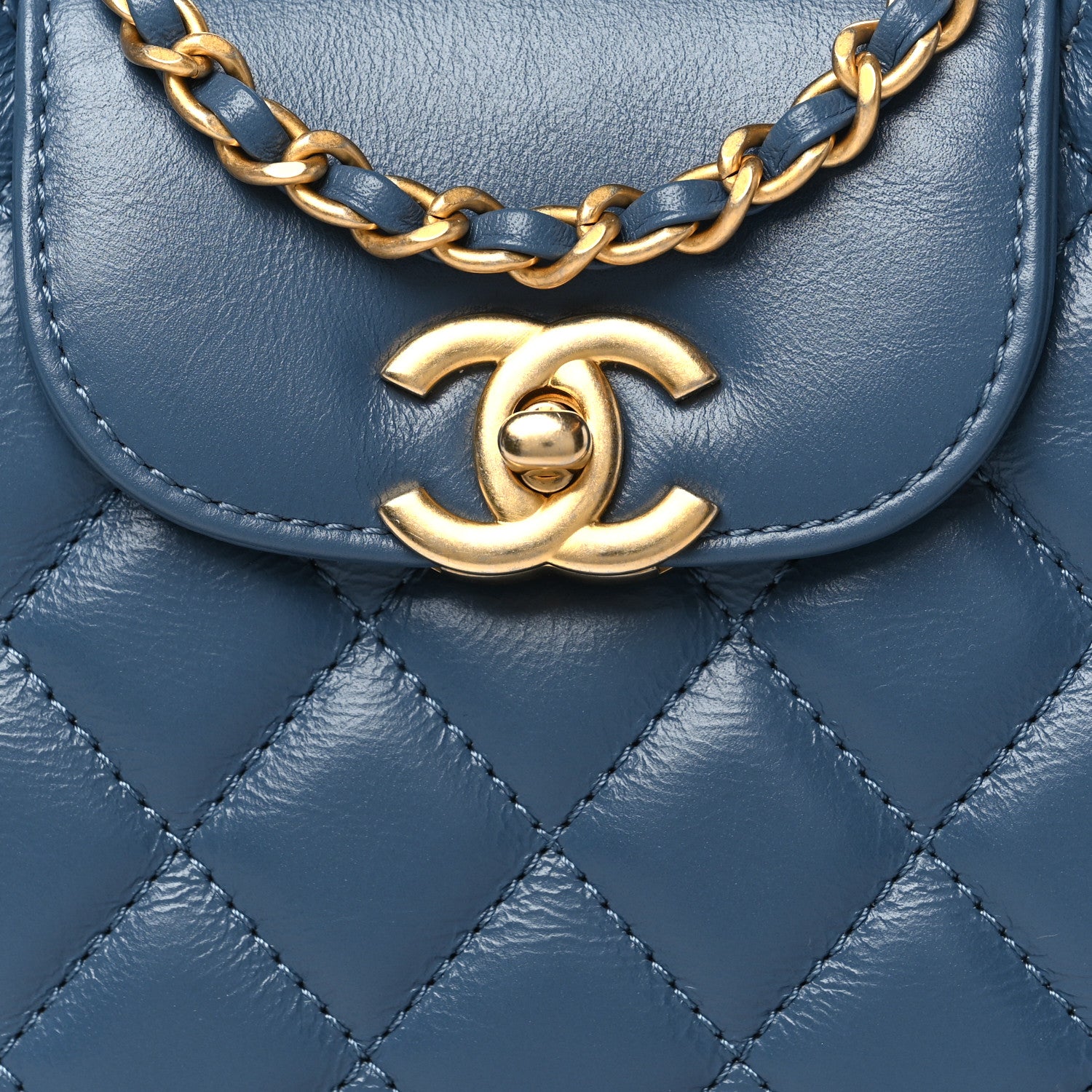 Chanel Shiny Aged Calfskin Quilted Nano Kelly Shopper Dark Blue 8 of 10