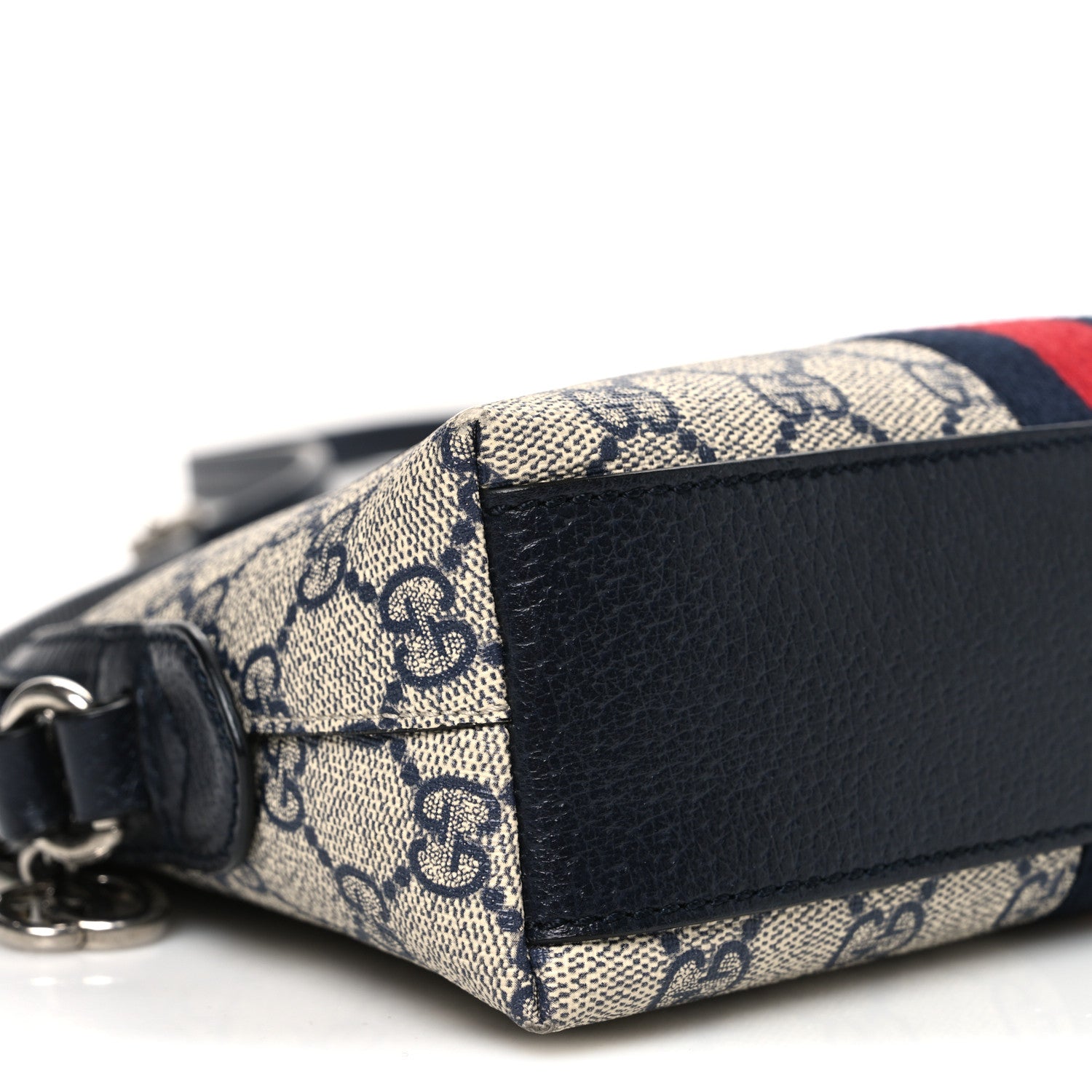 Gucci GG Supreme Monogram Textured Dollar Calfskin Web Small Ophidia Dome Shoulder Bag Beige Blue 9 of 10