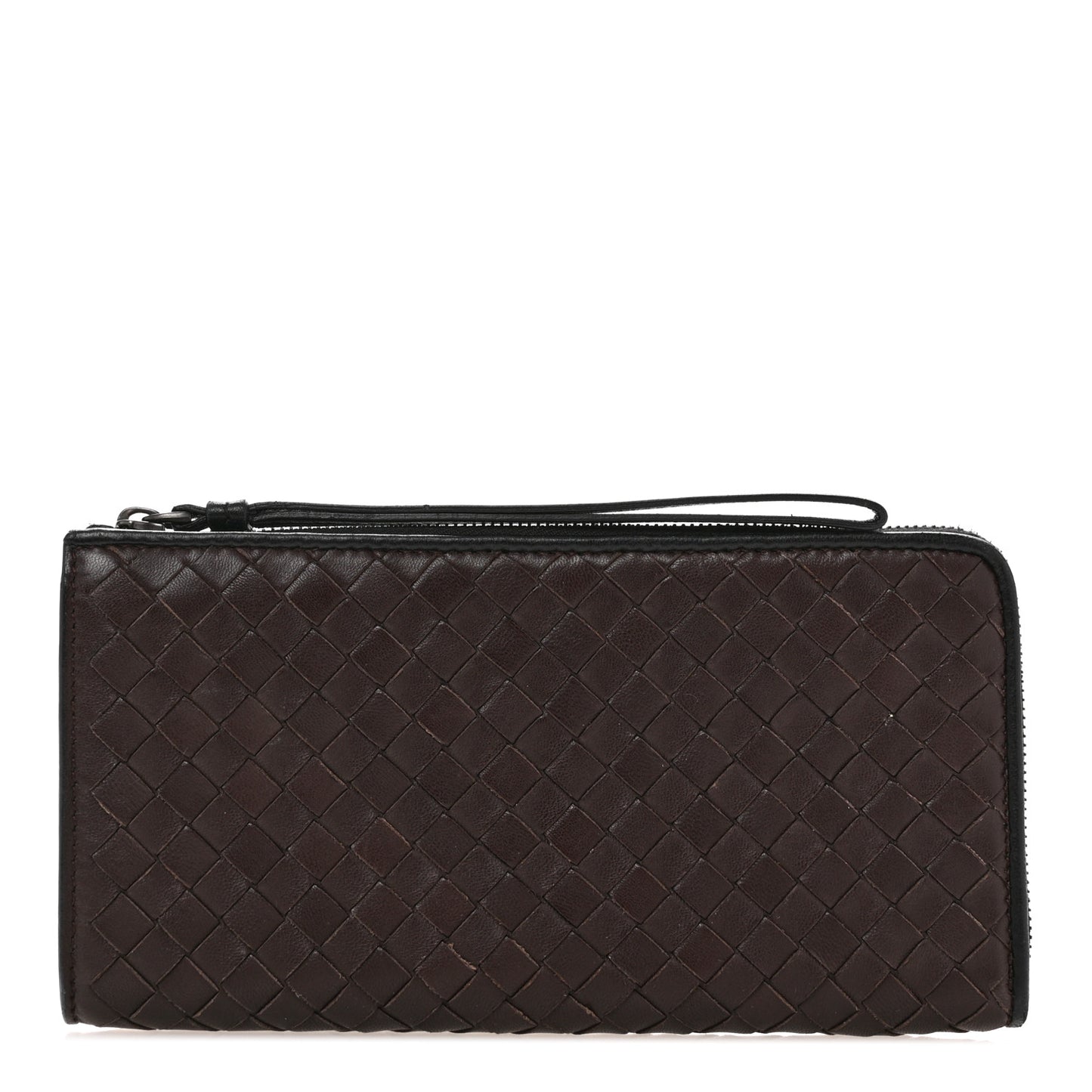 Nappa Intrecciato Wristlet Zip Wallet Brown