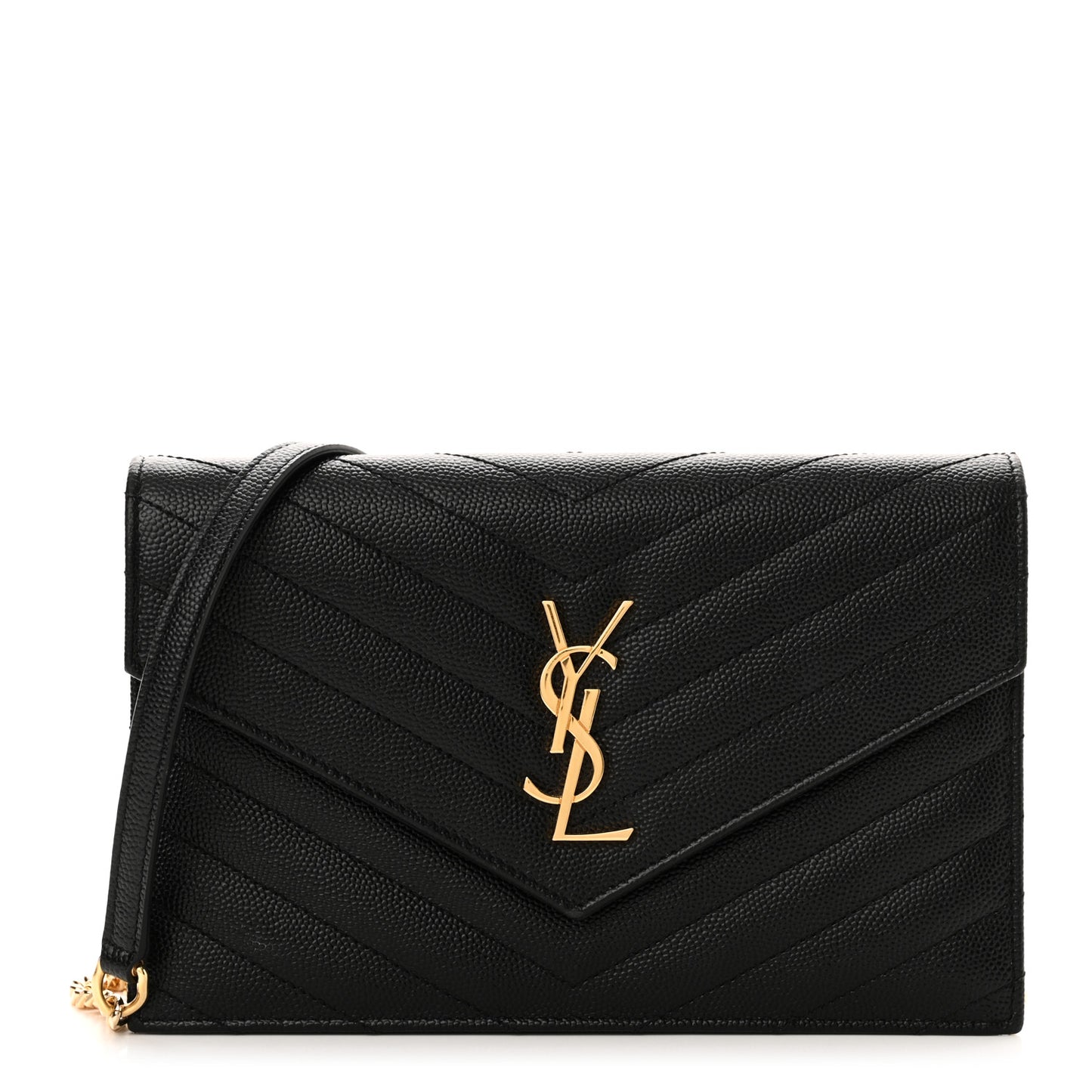 Grain De Poudre Matelasse Chevron Monogram Envelope Chain Wallet Black