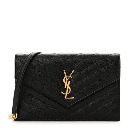 Saint Laurent Grain De Poudre Matelasse Chevron Monogram Envelope Chain Wallet Black 1 of 10