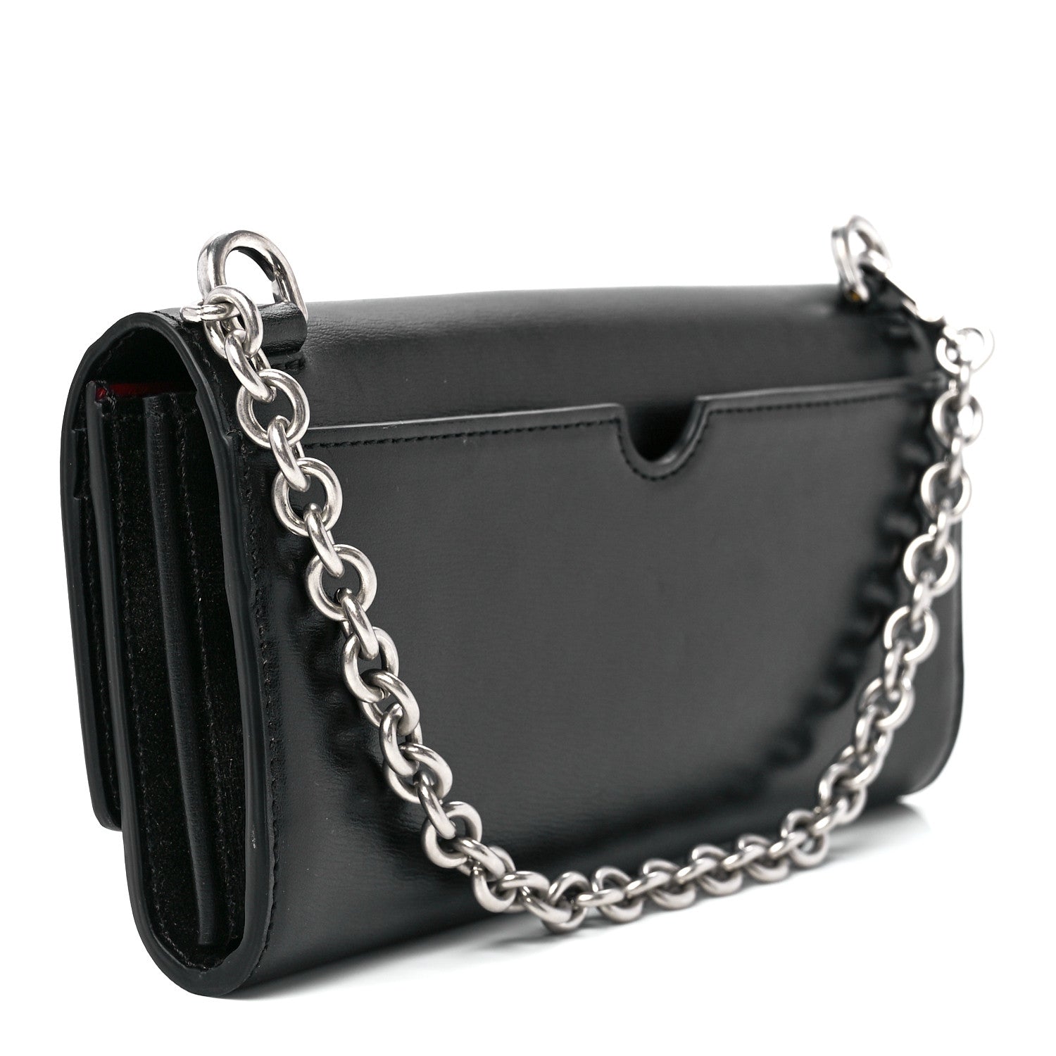 Off-White Calfskin Jitney Logo Flap Wallet On Chain Black 3 of 10