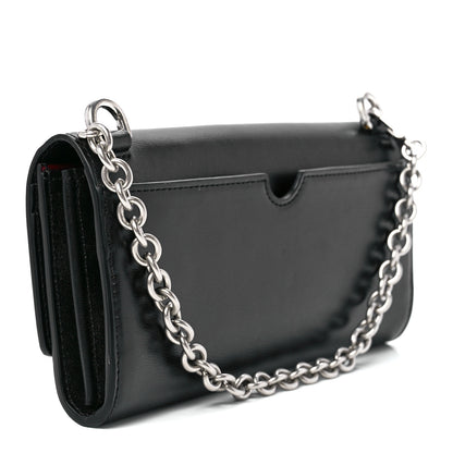 Off-White Calfskin Jitney Logo Flap Wallet On Chain Black 3 of 10