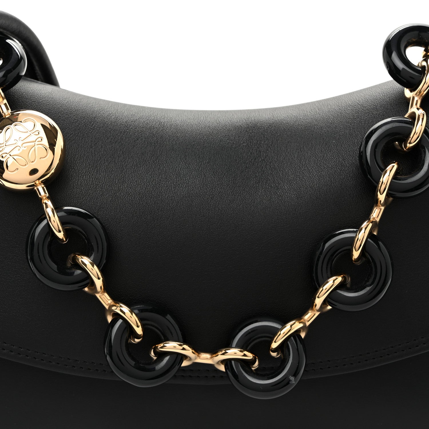 Loewe Smooth Calfskin Donut Chain Medium Ola Shoulder Bag Black 7 of 9