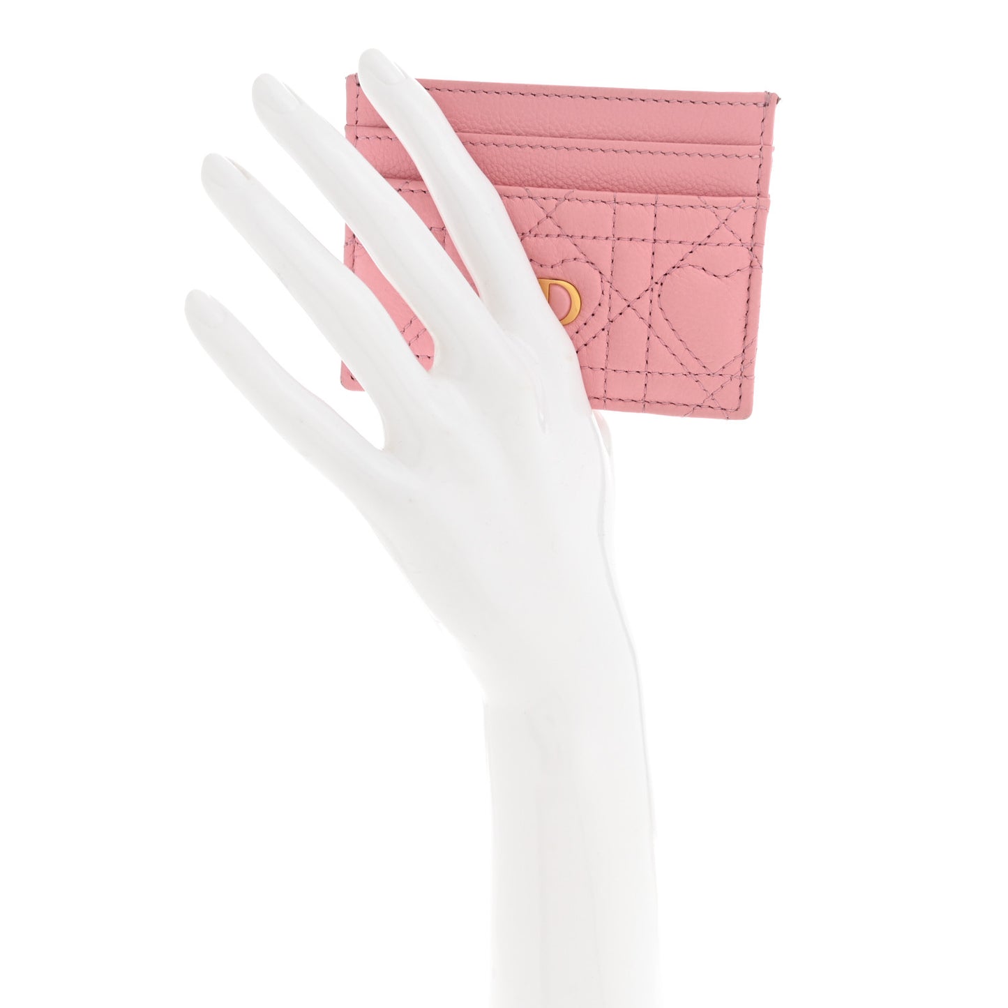 Calfskin Cannage Dioramour Caro Five-Slot Card Holder Pink