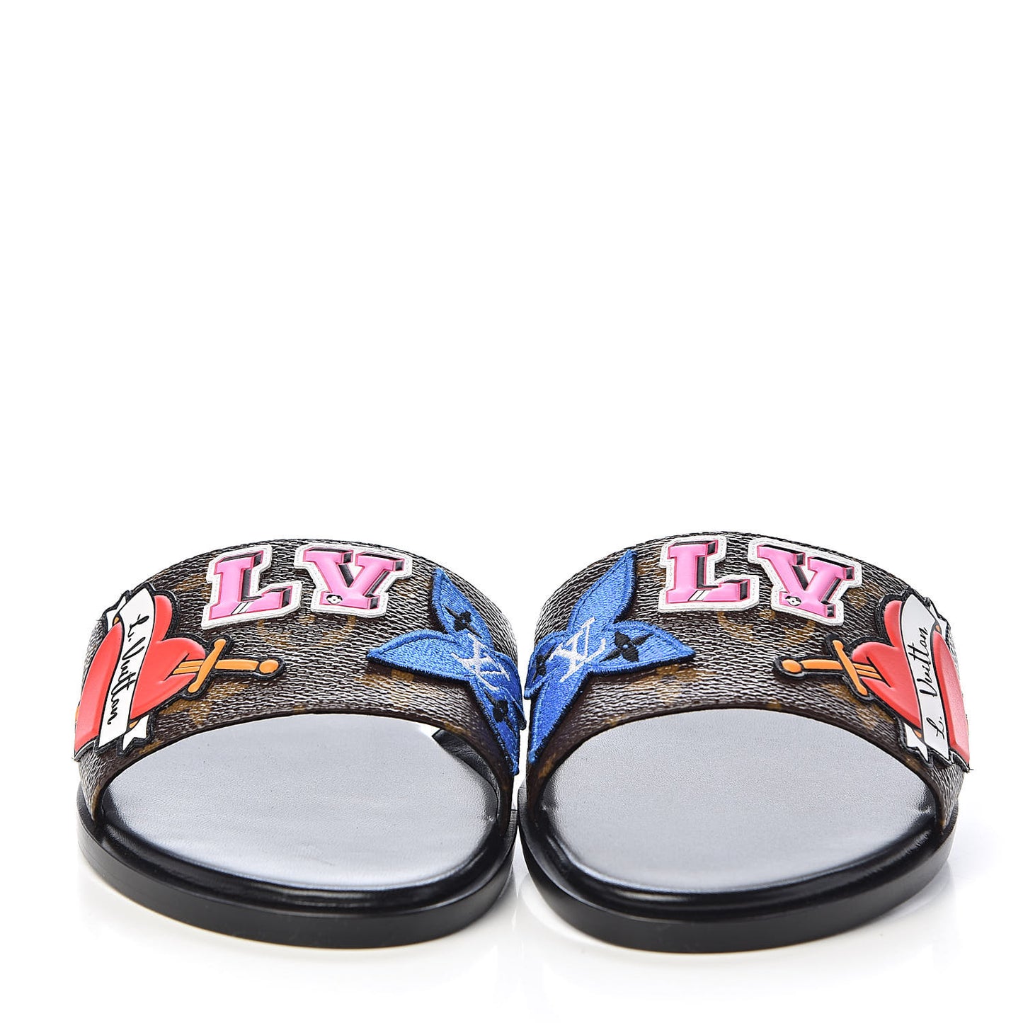 Calfskin Monogram Heart Flat Mules 37 Cacao