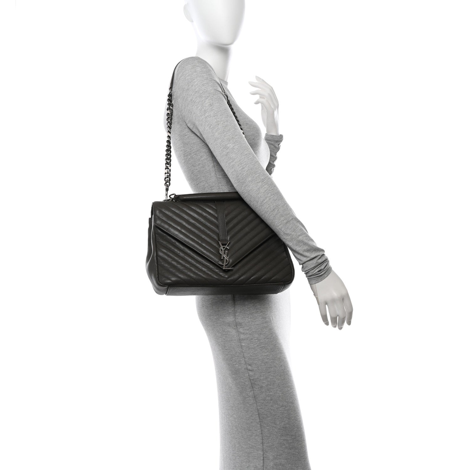 Saint Laurent Sheepskin Matelasse Chevron Monogram Large College Satchel Dark Anthracite 2 of 14