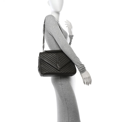 Saint Laurent Sheepskin Matelasse Chevron Monogram Large College Satchel Dark Anthracite 2 of 14