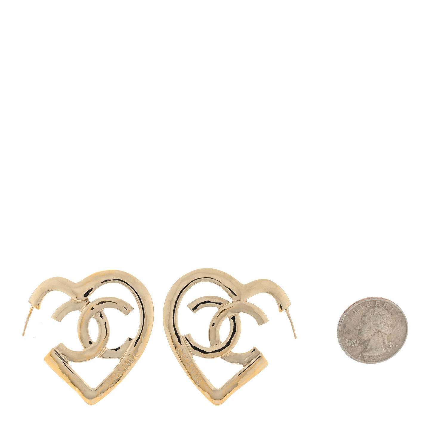 Metal CC Heart Coco In Love Hoop Earrings Gold