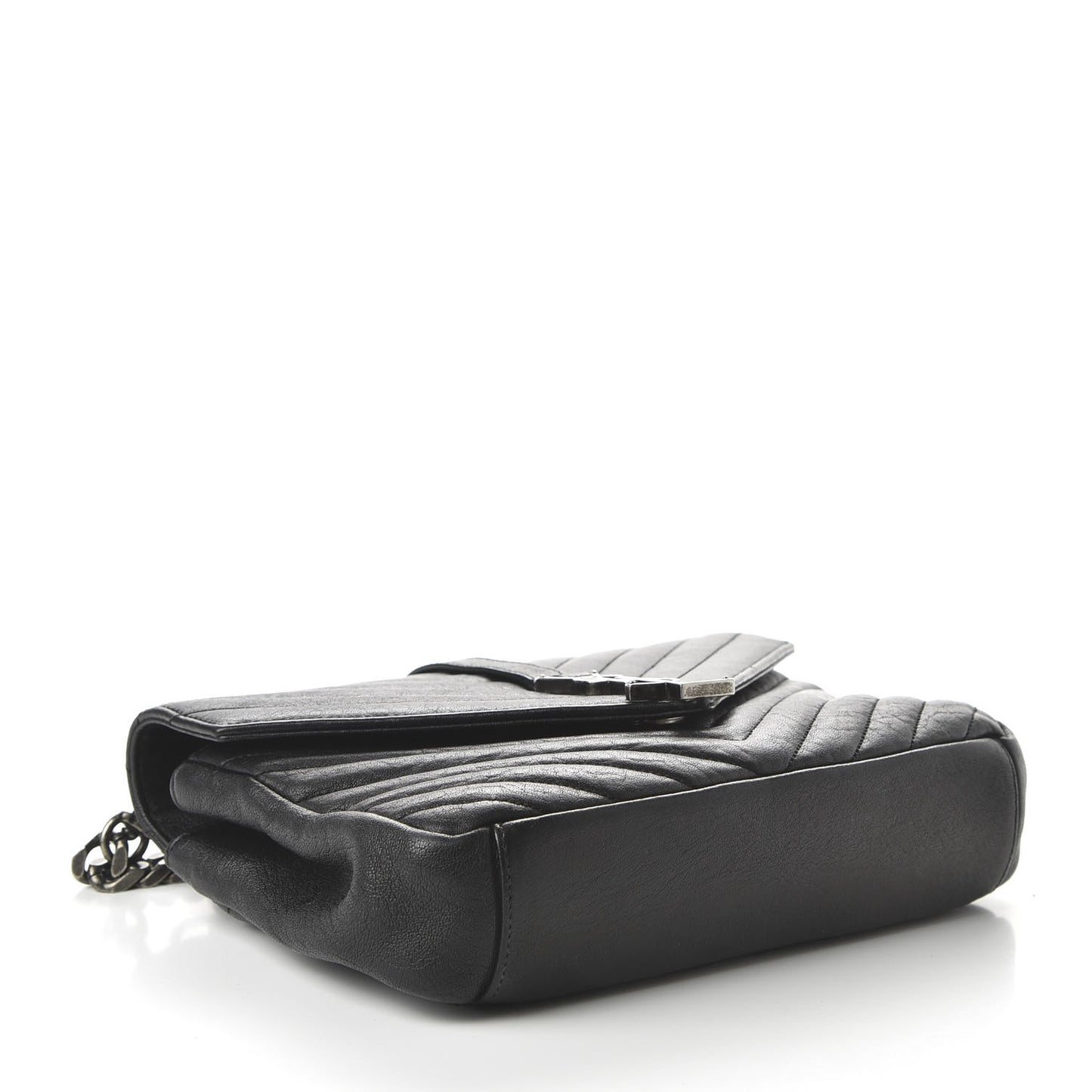 Sheepskin Matelasse Chevron Monogram Medium College Bag Black