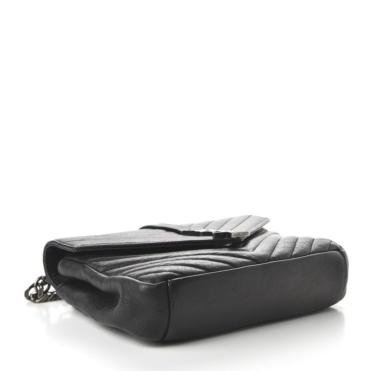 Saint Laurent Sheepskin Matelasse Chevron Monogram Medium College Bag Black 4 of 9