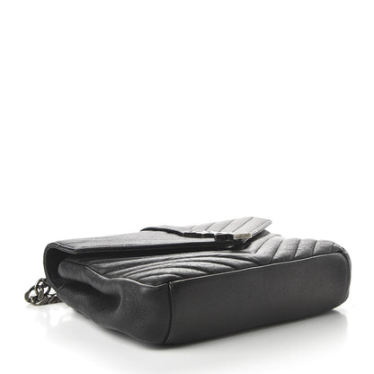 Saint Laurent Sheepskin Matelasse Chevron Monogram Medium College Bag Black 4 of 9