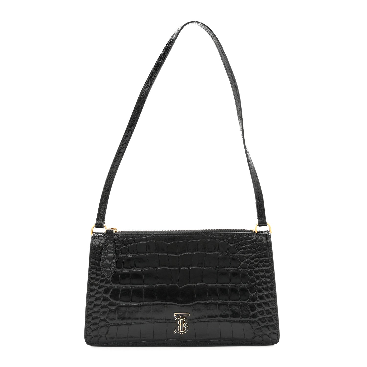 Burberry Calfskin Alligator Embossed Mini TB Shoulder Bag Black 1 of 9
