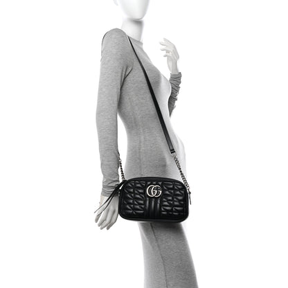 Gucci Calfskin Matelasse Aria Small GG Marmont Chain Shoulder Bag Black 2 of 11