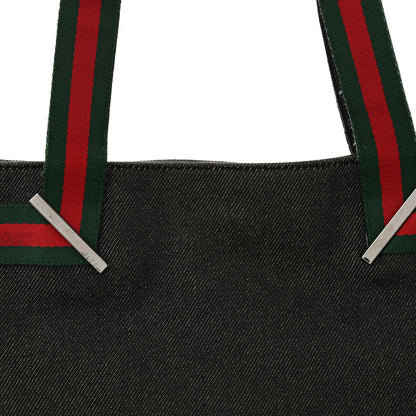 Gucci Denim Calfskin Web Tote Black 8 of 13