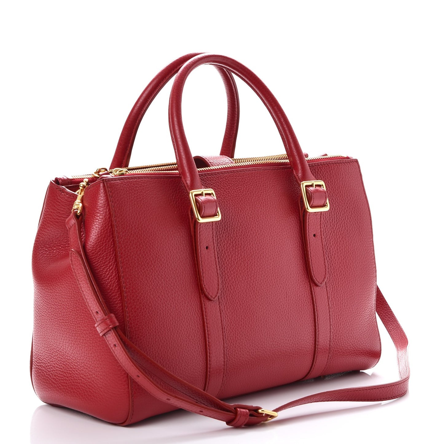 Classic Grain Calfskin Small Bayswater Double Zip Tote Scarlet
