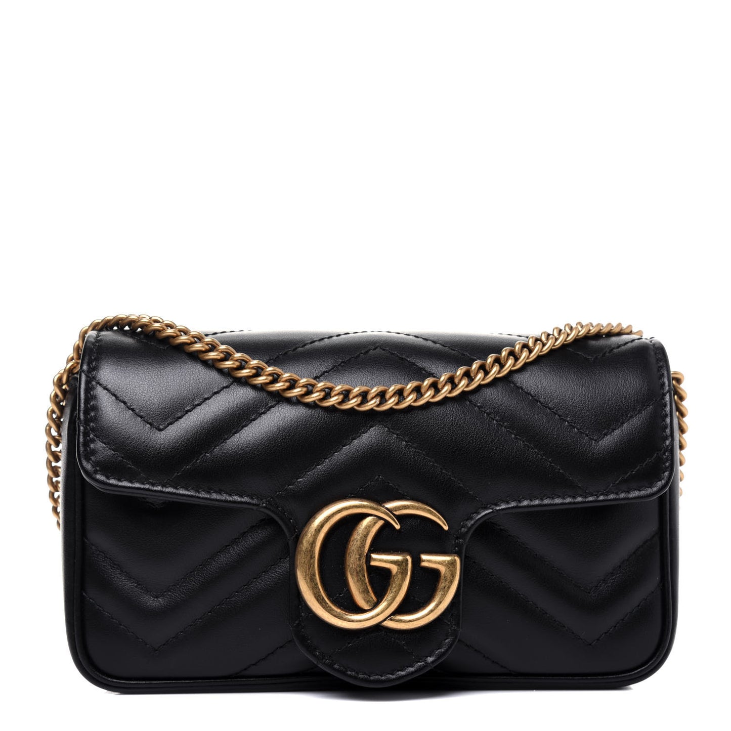 Calfskin Matelasse Super Mini GG Marmont Shoulder Bag Black