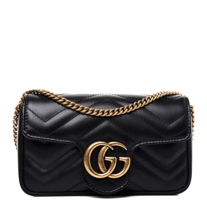 Gucci Calfskin Matelasse Super Mini GG Marmont Shoulder Bag Black 1 of 11