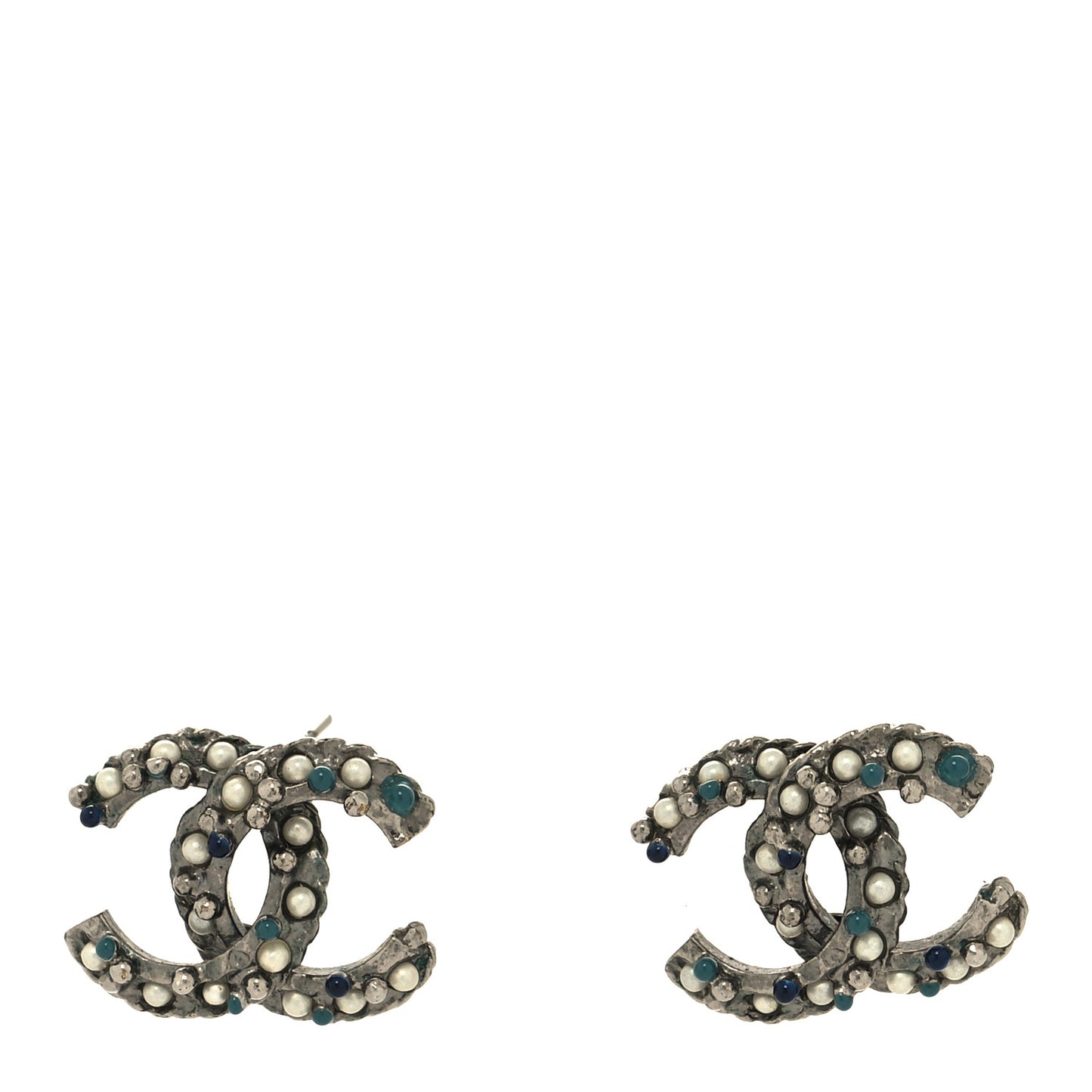 Crystal Pearl Resin Beaded CC Earrings Ruthenium Blue
