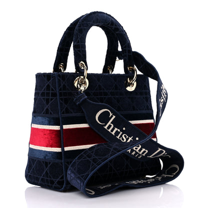 Christian Dior Velvet Cannage Medium Lady D-Lite Blue Red White 2 of 9