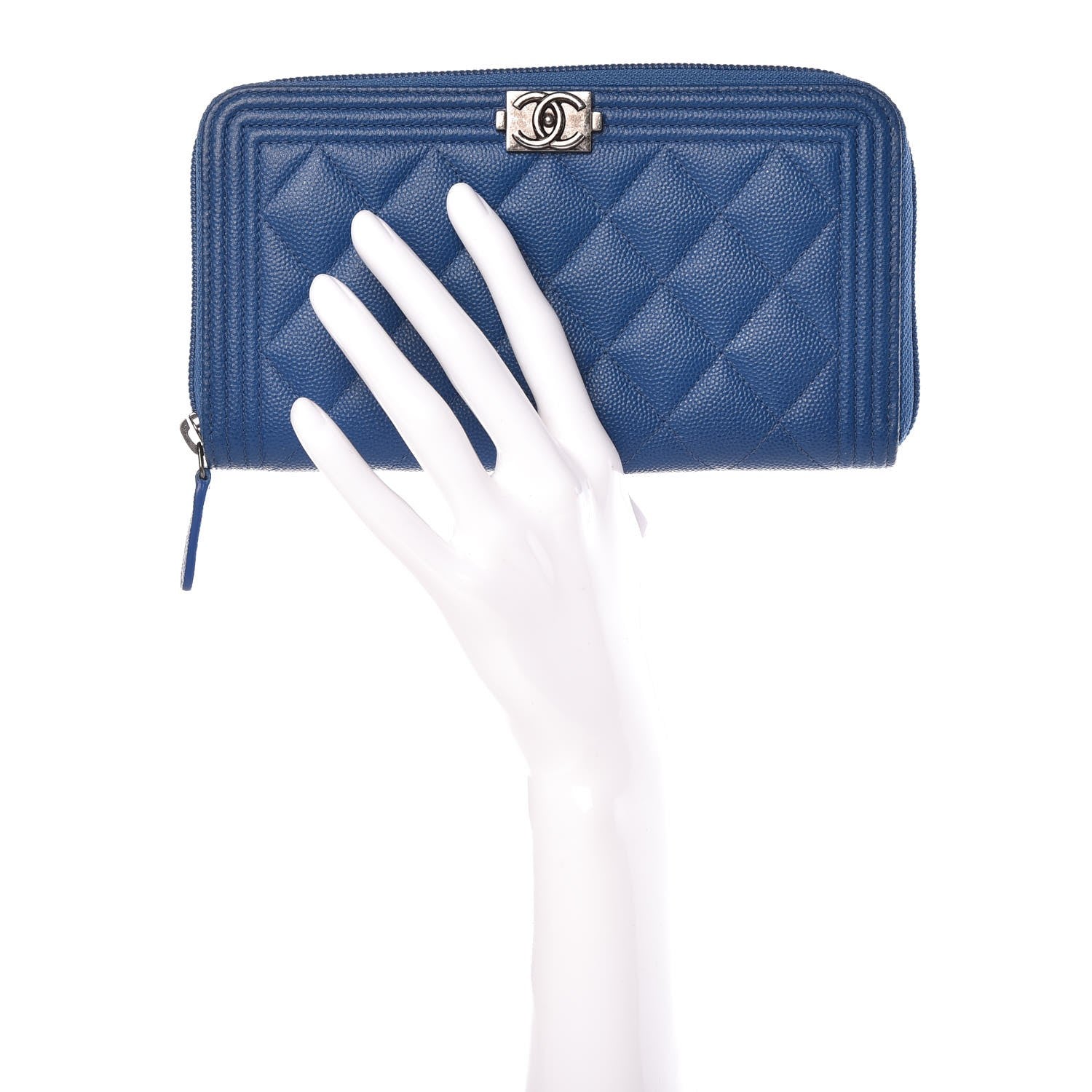 Chanel Caviar Large Zip Around Boy Wallet Blue 2 of 9