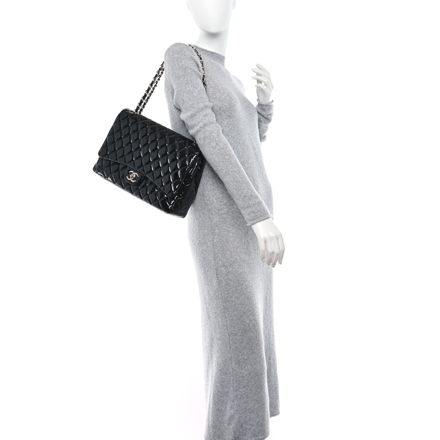 Patent Quilted Maxi Double Flap Black