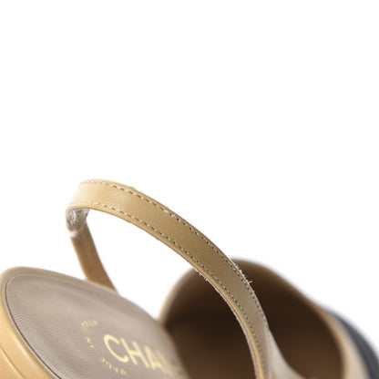 Chanel Goatskin Grosgrain Cap Toe CC Slingback Sandals 38.5 Beige Black 8 of 15