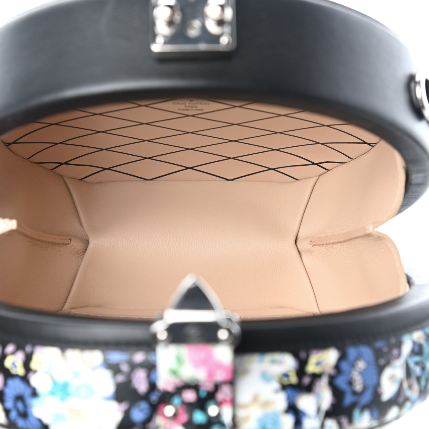Calfskin Floral Print Petite Boite Chapeau Black