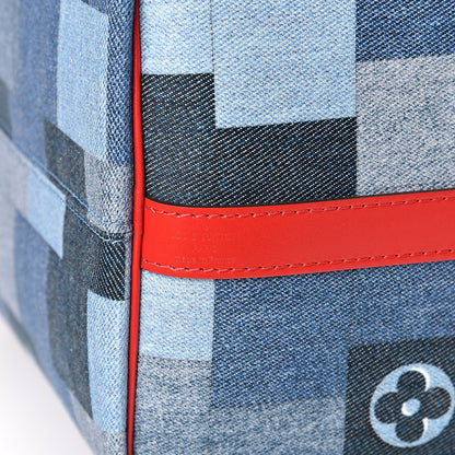 Louis Vuitton Denim Damier Monogram Patchwork Speedy Bandouliere 30 Blue Rouge 6 of 12
