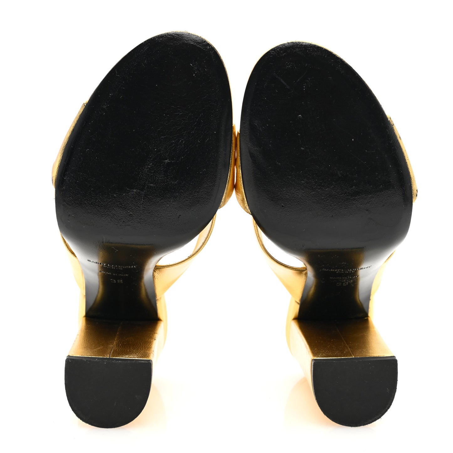 Metallic Calfskin Bianca Knotted Mule Sandals 38 Gold