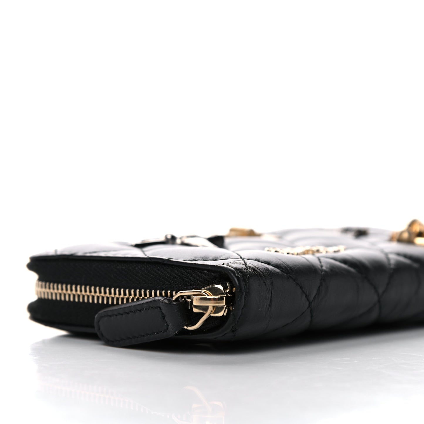 Aged Calfskin Quilted Small Lucky Charms 2.55 Reissue Zip Around Wallet Black