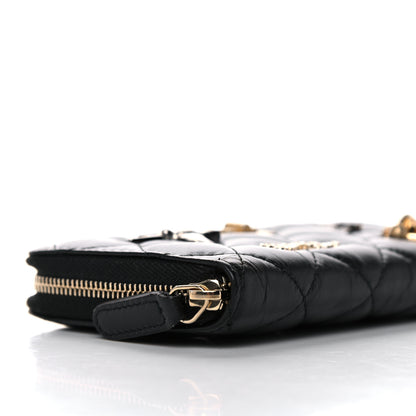 Chanel Aged Calfskin Quilted Small Lucky Charms 2.55 Reissue Zip Around Wallet Black 6 of 17