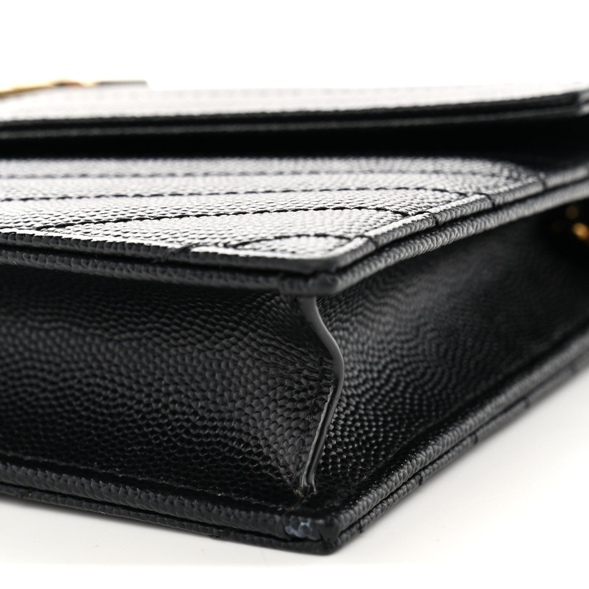 Saint Laurent Grain De Poudre Matelasse Chevron Monogram Envelope Chain Wallet Black 9 of 9