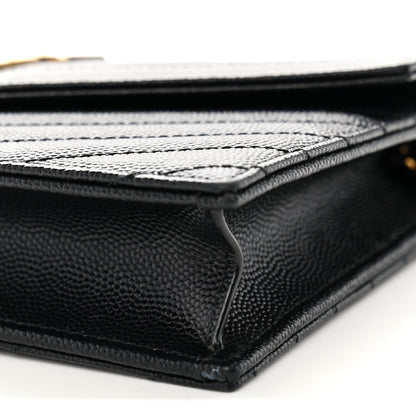 Saint Laurent Grain De Poudre Matelasse Chevron Monogram Envelope Chain Wallet Black 9 of 9