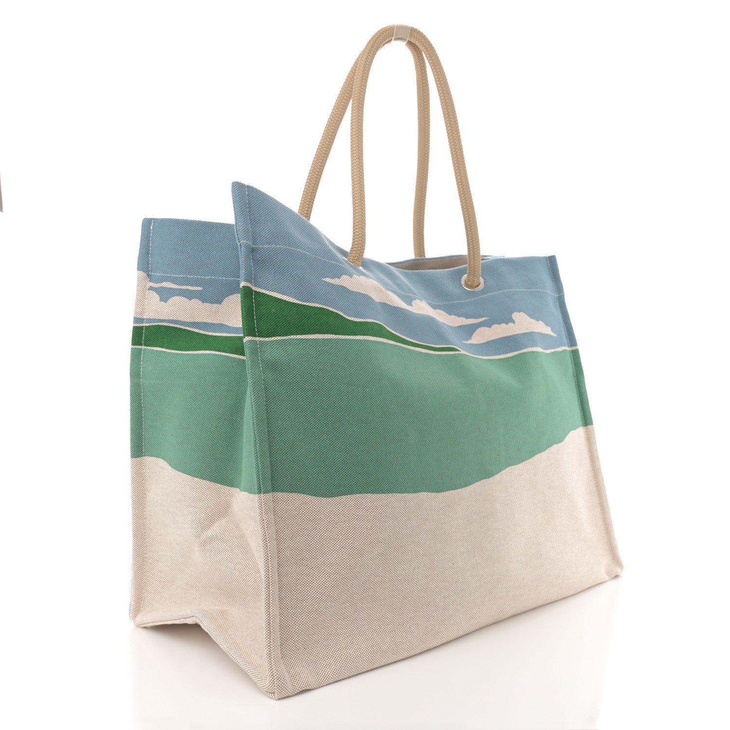 Hermes H Canvas Printed Escale A La Plage Beach Bag Or 3 of 10