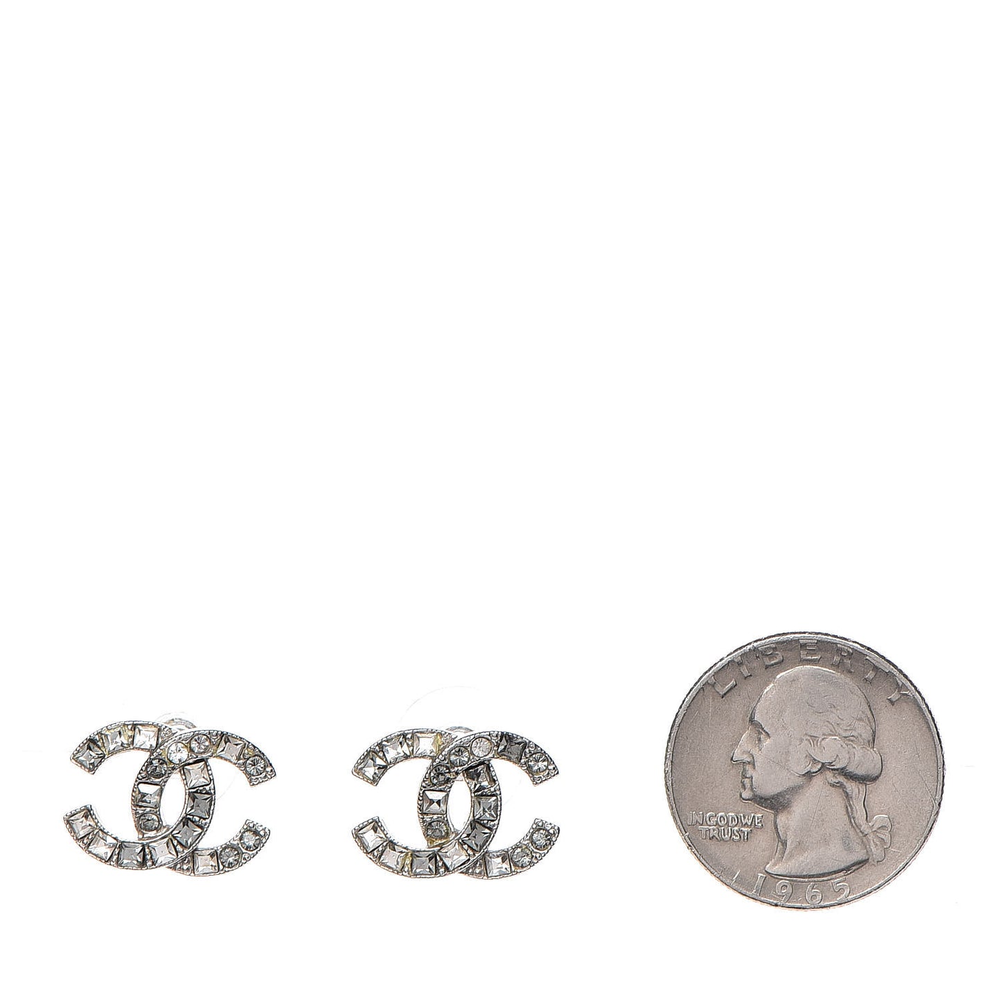 Baguette Crystal CC Earrings Silver Grey