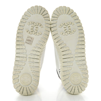 Chanel Aged Calfskin Lace Up Cap Toe Sneakers 37 White Gold 5 of 9