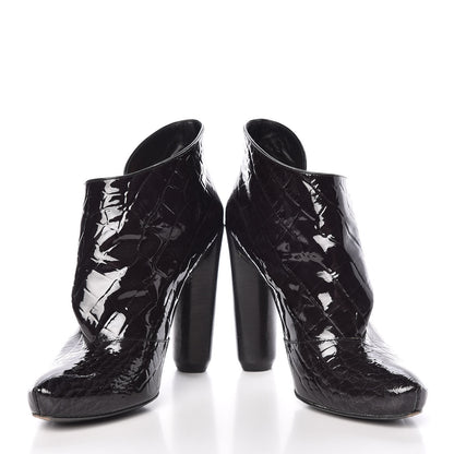 Louis Vuitton Crocodile Embossed Patent Calfskin Delft Cornelia Ankle Boots 38 Black 5 of 15