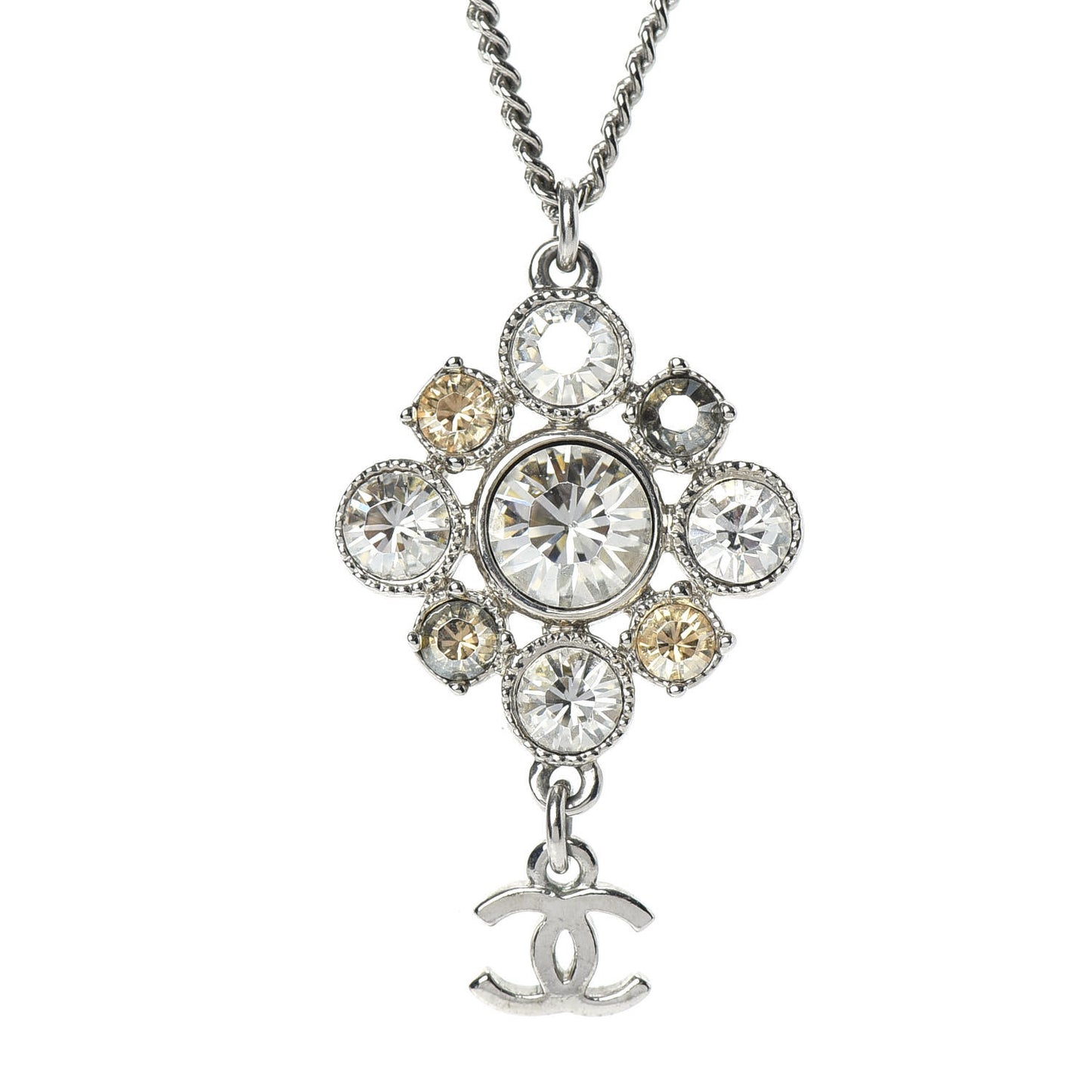 Crystal CC Drop Pendant Necklace Silver